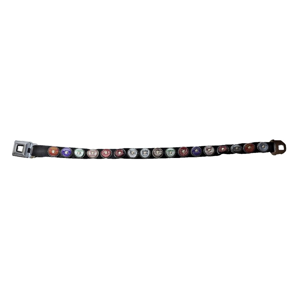 Vintage Y2K TRW Punk Bottle Cap Seatbelt Style Unisex Belt Size Small VG Cond.
